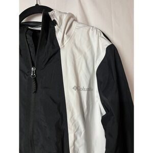 Columbia Windbreaker Jacket Mens Small Black White Colorblock Hooded Omni-Tech